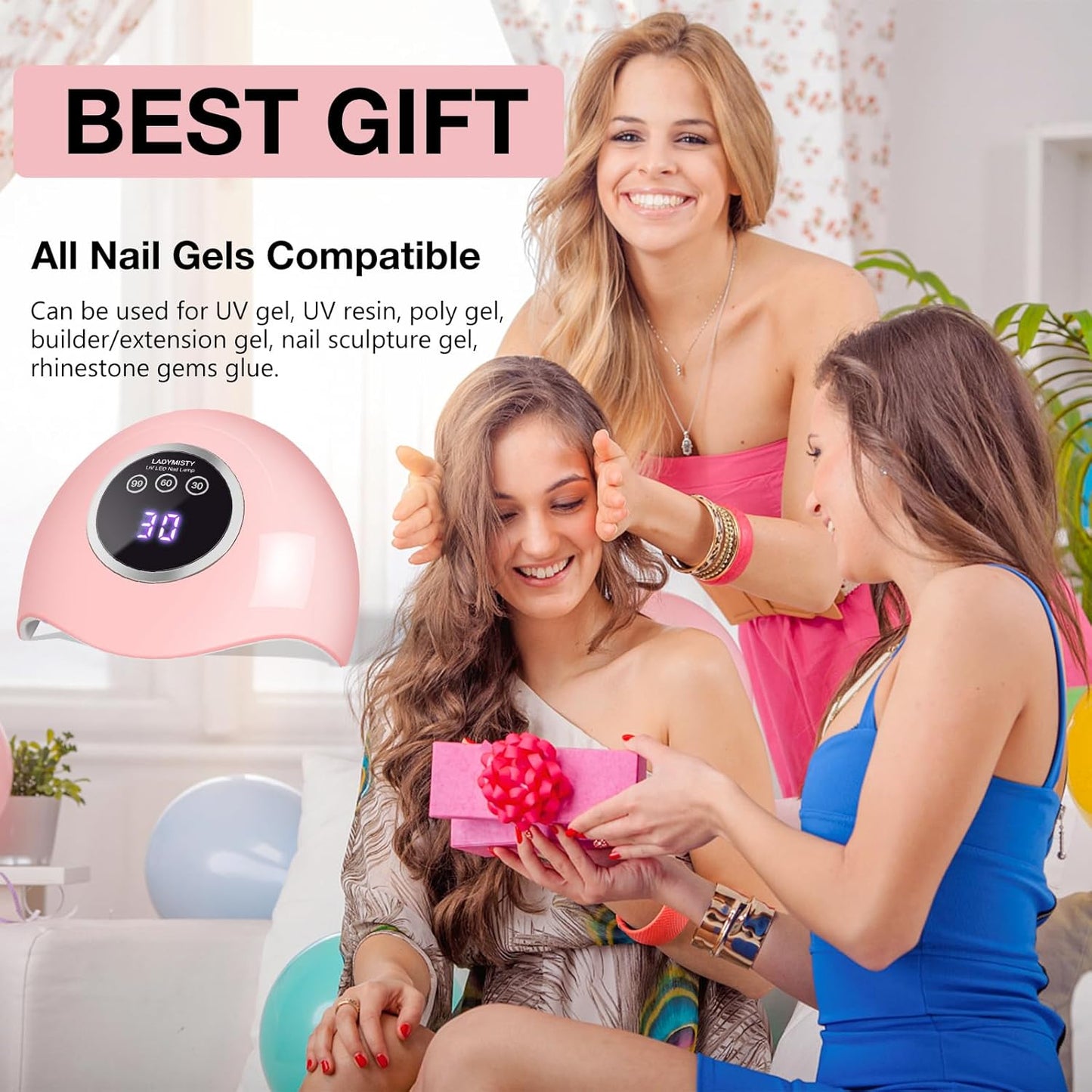72W UV LED Nail Lamp Light Dryer for Nails Gel Polish with 18 Beads 3 Timer Setting & LCD Touch Display Screen, Auto Sensor, Professional Nails, Pink