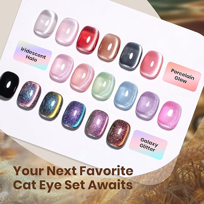 beetles Gel Polish Golden Mirage Cat Eye Gel Nail Polish Set - 6 Colors Pink Red Brown Green Blue Glitter Fall Gel Nail Kit, Magnetic Shine Soak Off UV Gel for Salon DIY Manicure Gift for Women