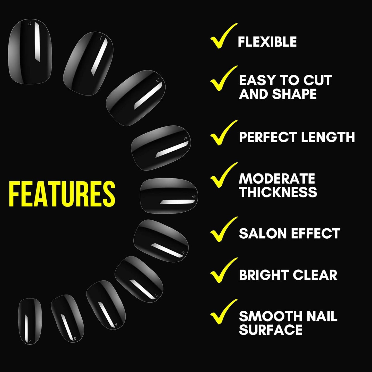 Makartt Short Oval Nail Tips: 500pcs Full Cover Clear Press on Acrylic Nails Extension 10 Sizes Natural Soak Off Soft Gel Manicure Fake Tip Salon DIY Home