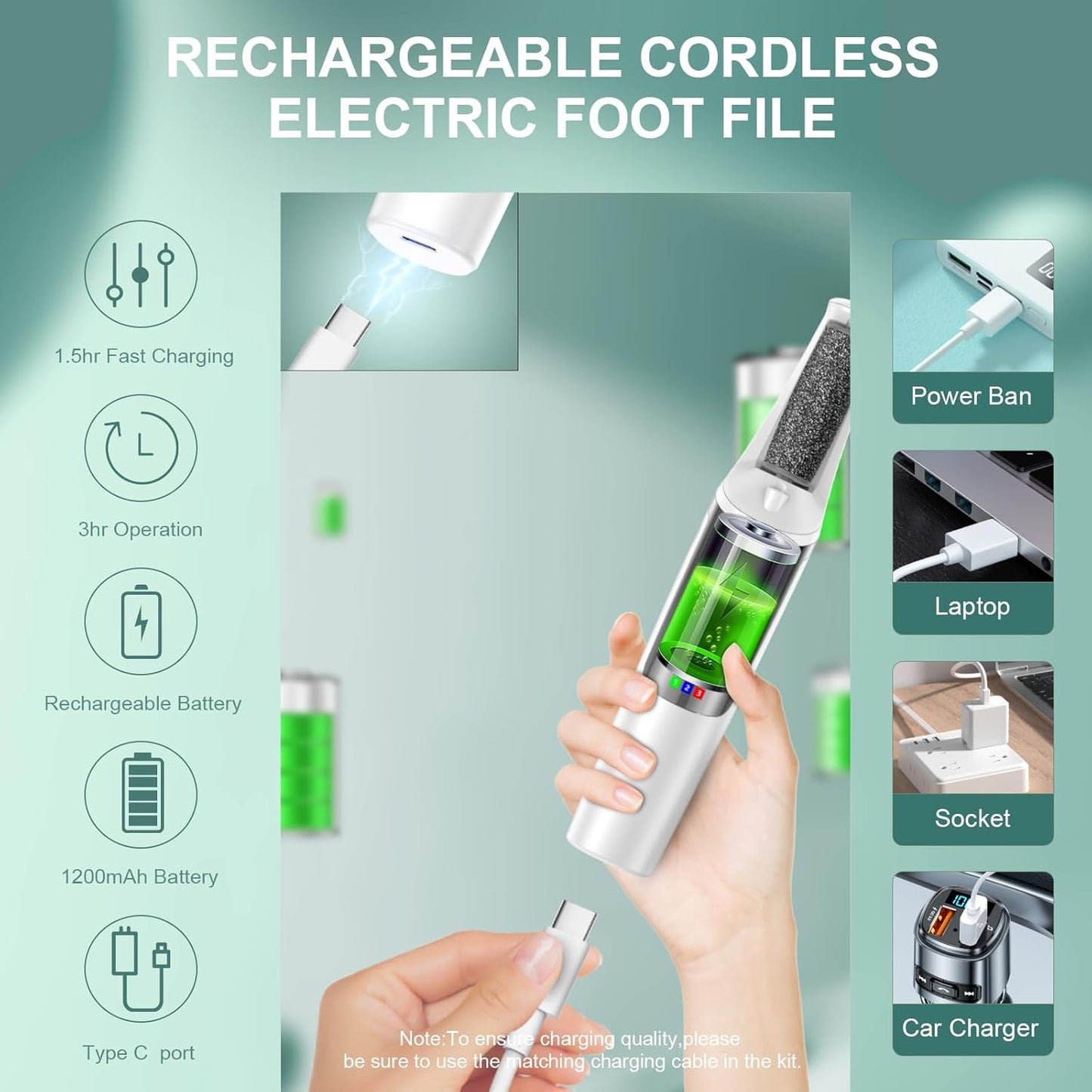 Electric Foot Callus Remover, Rechargeable Electronic Foot File Foot Scrubber Pedicure Kits, Professional Pedicure Tools Smooth Pedicure Wand, Foot Care for Dead Skin Ideal Gift, 3 Rollers,3 Speeds