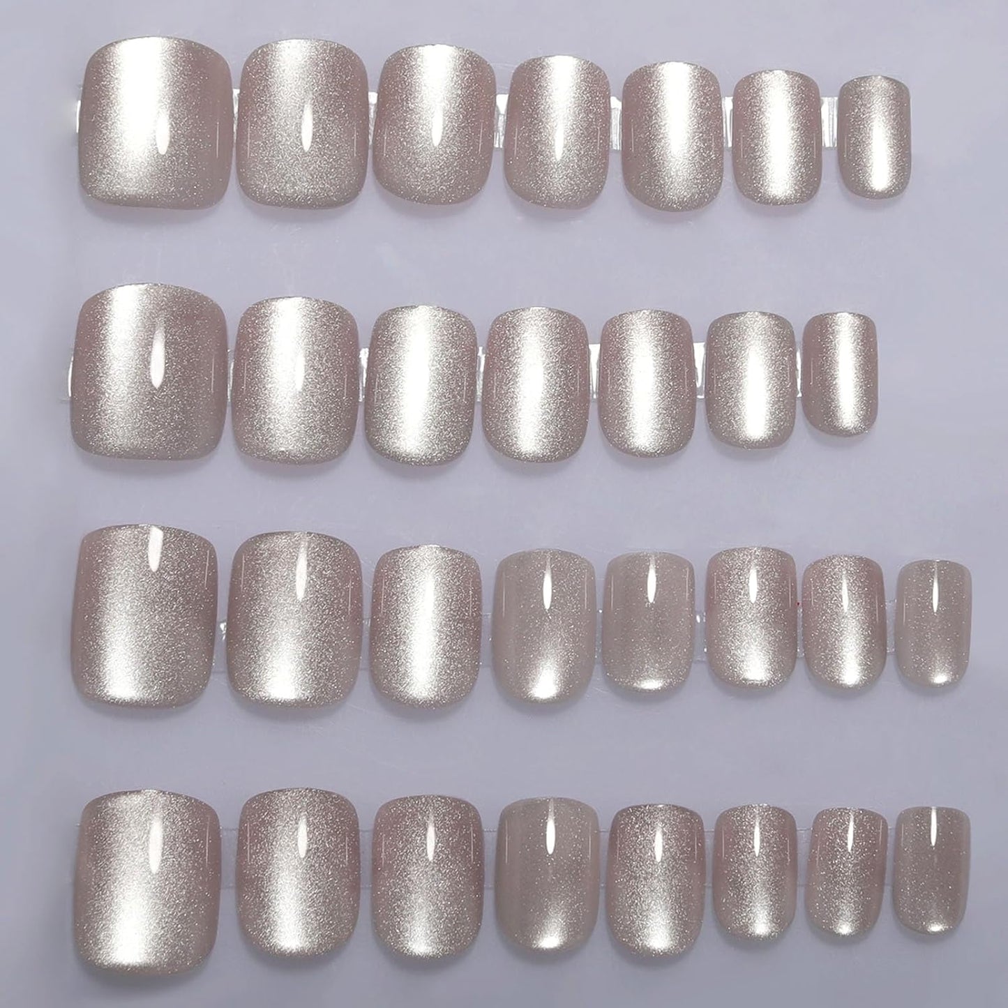 Nude Press On Nails Square, Cat Eye Press On Nails Short Fake Nails with Color-Shifting Glow, Reusable Stick On Nails, 15 Sizes - 30 Nail Kit with Glue, Natural Glue On Nail for Women, Silken Glow