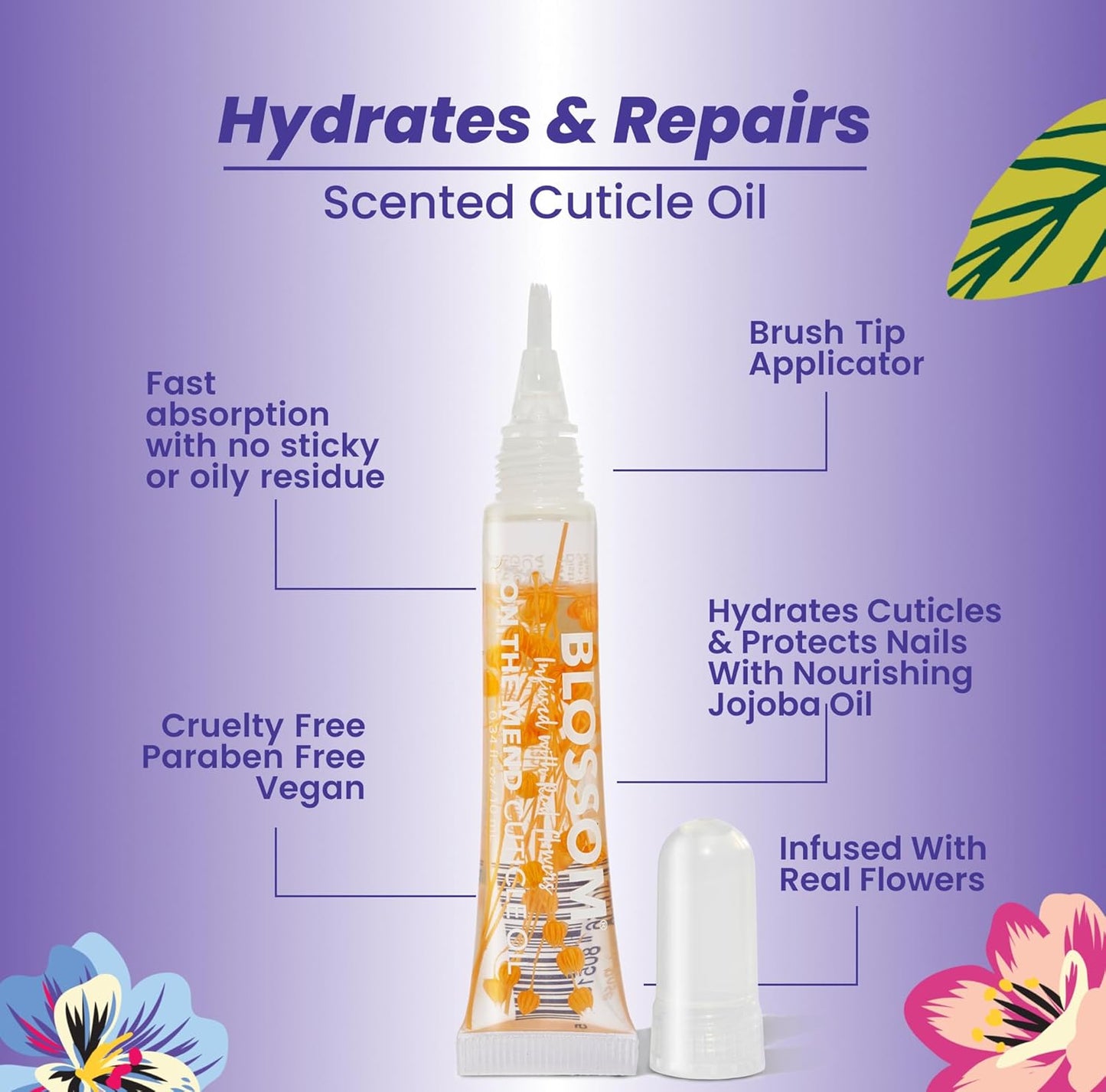 Blossom Cuticle Oil Pen for Nails, On the Mend Scented Travel Nail Oil for Growth and Strength, Infused with Real Flowers 0.34oz, Honeysuckle