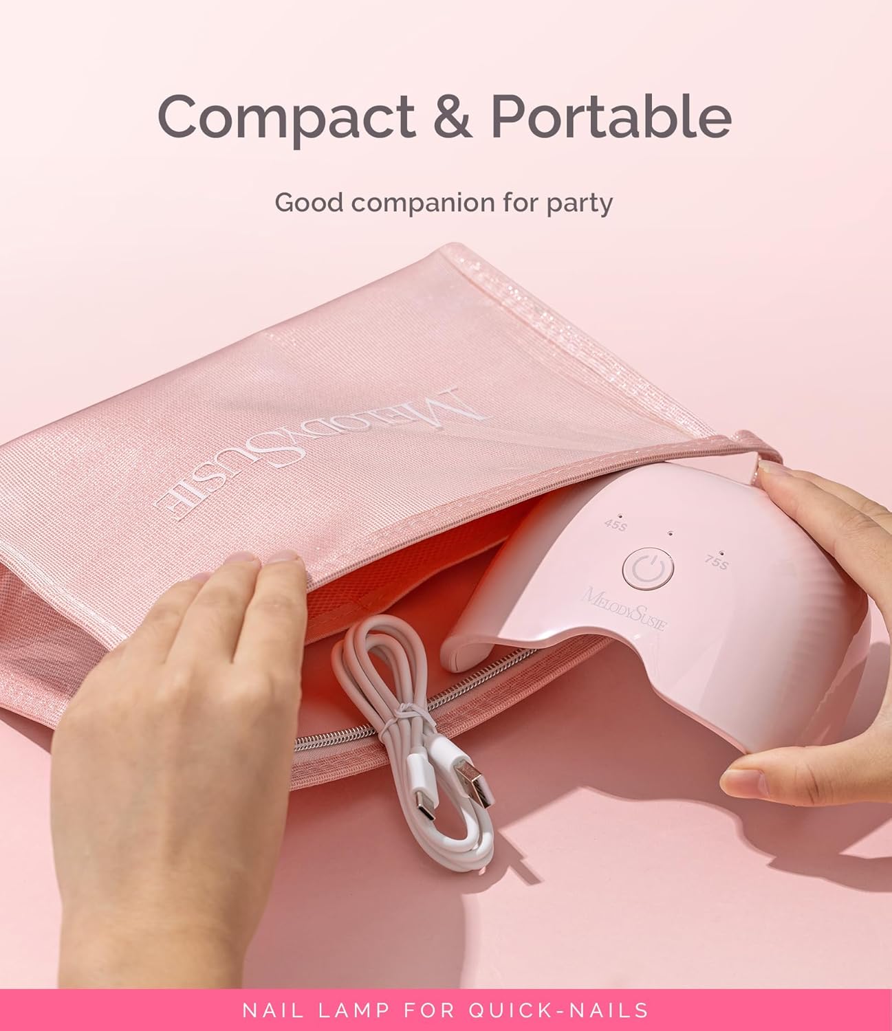 MelodySusie Small LED UV Nail Lamp with Lightweight Design, P-ART06F Nail Dryer with Simple Button Control Cures All Soft Gels at Home, Especially Half-Cured Gel, Base Coat & Top Coat Pink