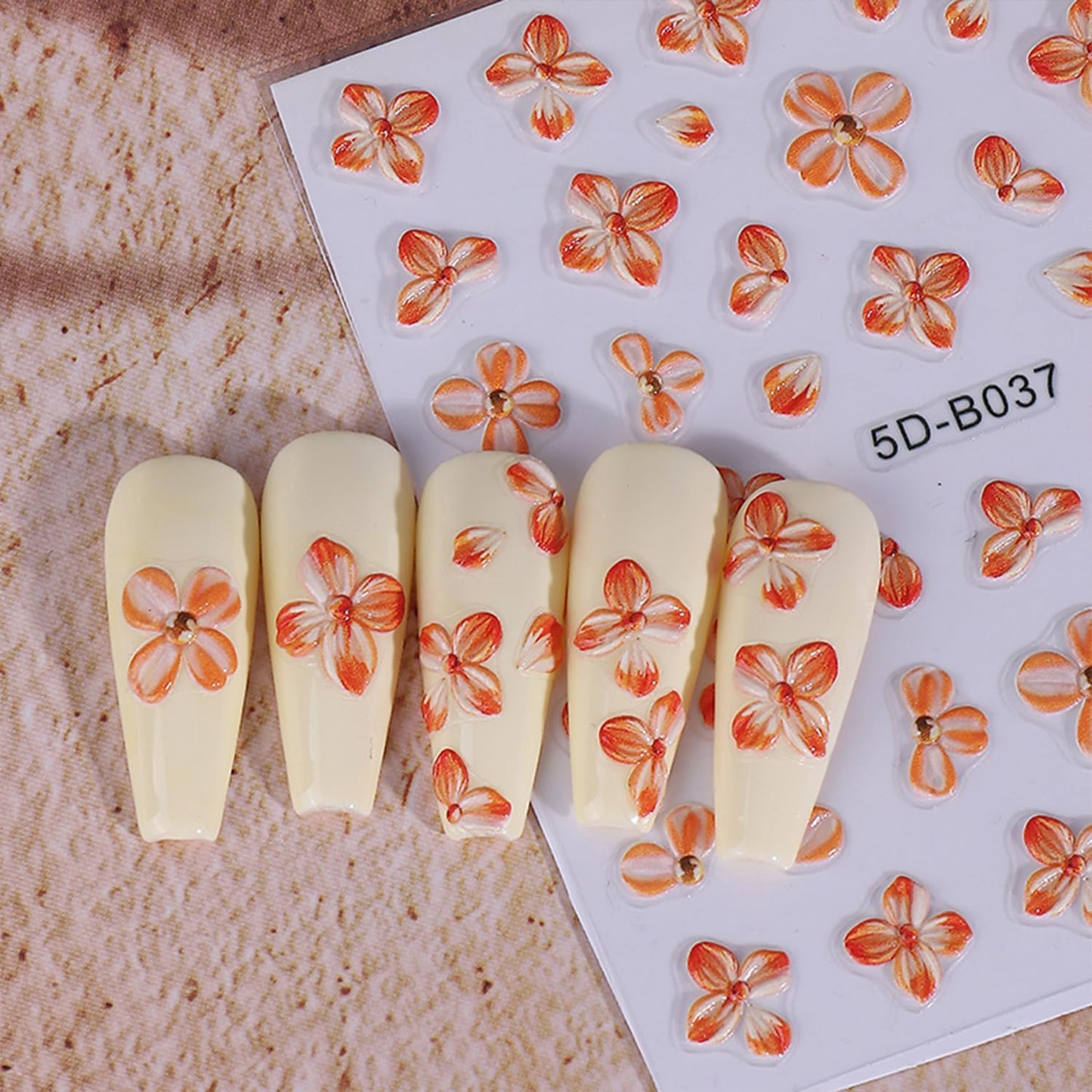 Flower Nail Stickers for Nail Art 3D Self-Adhesive Lily Hibiscus Tulip Flowers Nail Stickers Fall Floral Nail Decals Supplies for Women DIY Manicure Supplies Accessories 4 Sheets