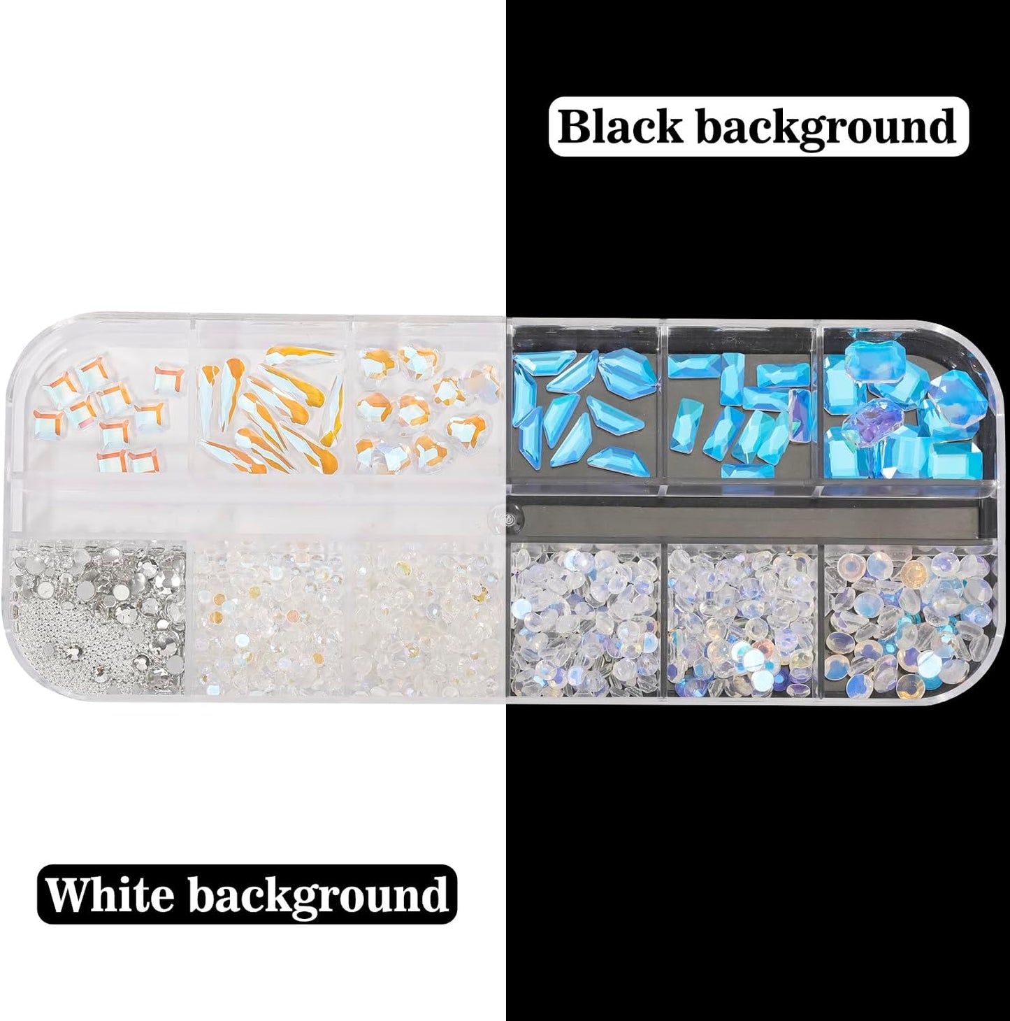Multi Shapes Aurora 3D Glass Crystal Nail Rhinestones Kit Mix 0.8mm Silver Nail Round Beads Charm Flatback Gems 5 Grids Flatback Rhinestones Stone Diamond for Manicure Makeup DIY Decoration