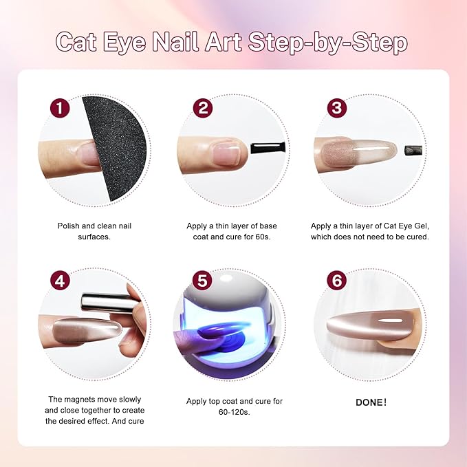 JODSONE 10ml Cat Eye Gel Nail Polish Set Pink Brown Collection 6 Colors for Holographic Glitter Cat Eye with Magnet at Home Salon Design Gift for Girls
