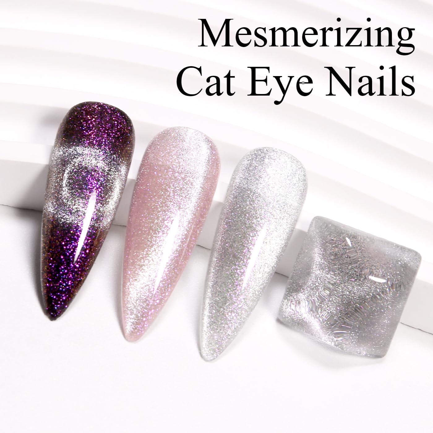 Imtiti Cat Eye Gel Nail Polish, 15ML Silver Holographic Glitter Cat Eye Gel Polish with Magnet UV LED Magnetic Crystal Galaxy Sparkly Home DIY Manicure
