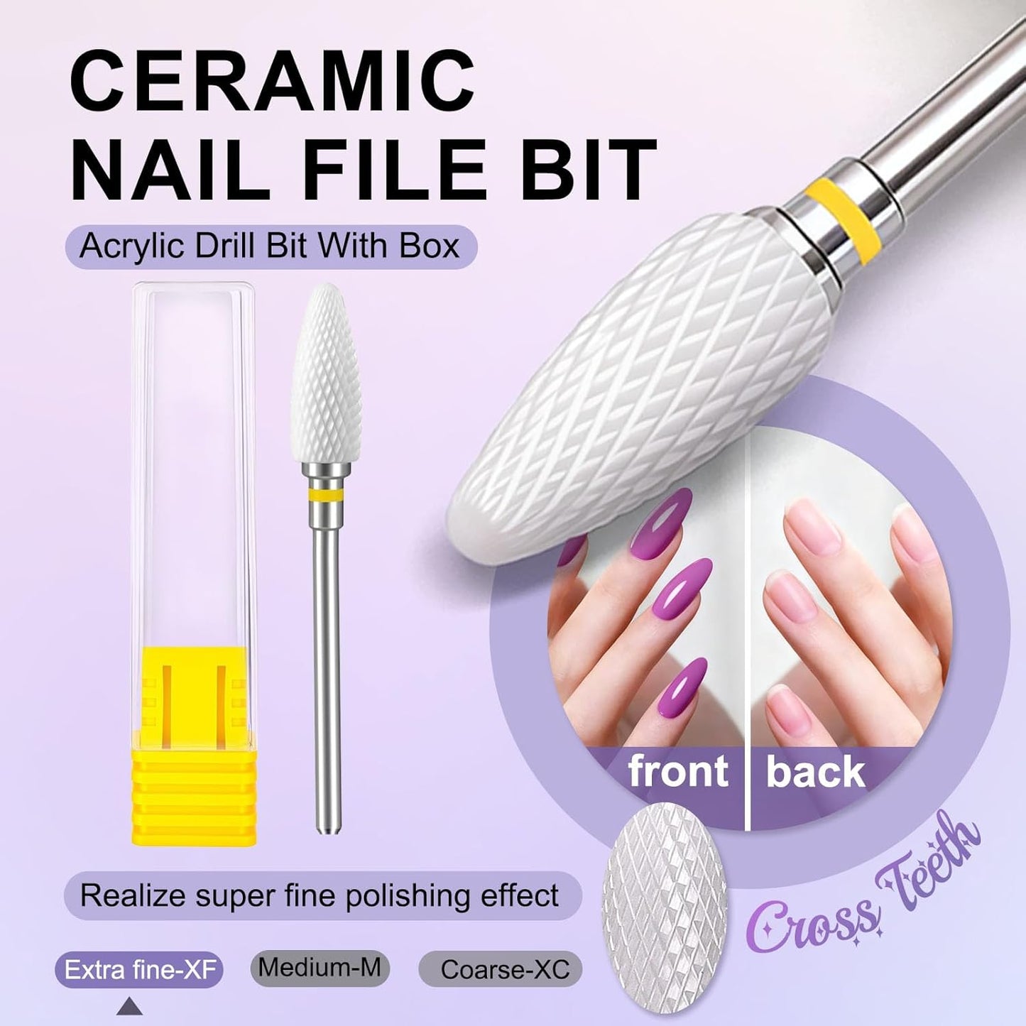 Fantexy 3/32" Ceramic Nail Drill Bit - Remove Acrylic Hard Gels Quickly and Safely,White Ceramic Cone File Bit for Nail Art,Manicure,Pedicure,Gel,Cuticle Clean(Extra Fine - XF)