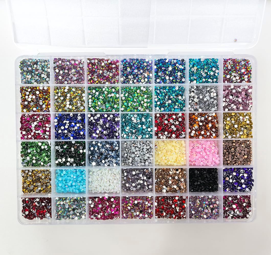 20000Pcs Nail Art Rhinestones, BetterJonny 42 Colors 3mm Round Nail Flatback Rainbow Gems Set AB Glitter Flat-Bottomed Rhinestone for Crafts Decoration and Jewelry Making