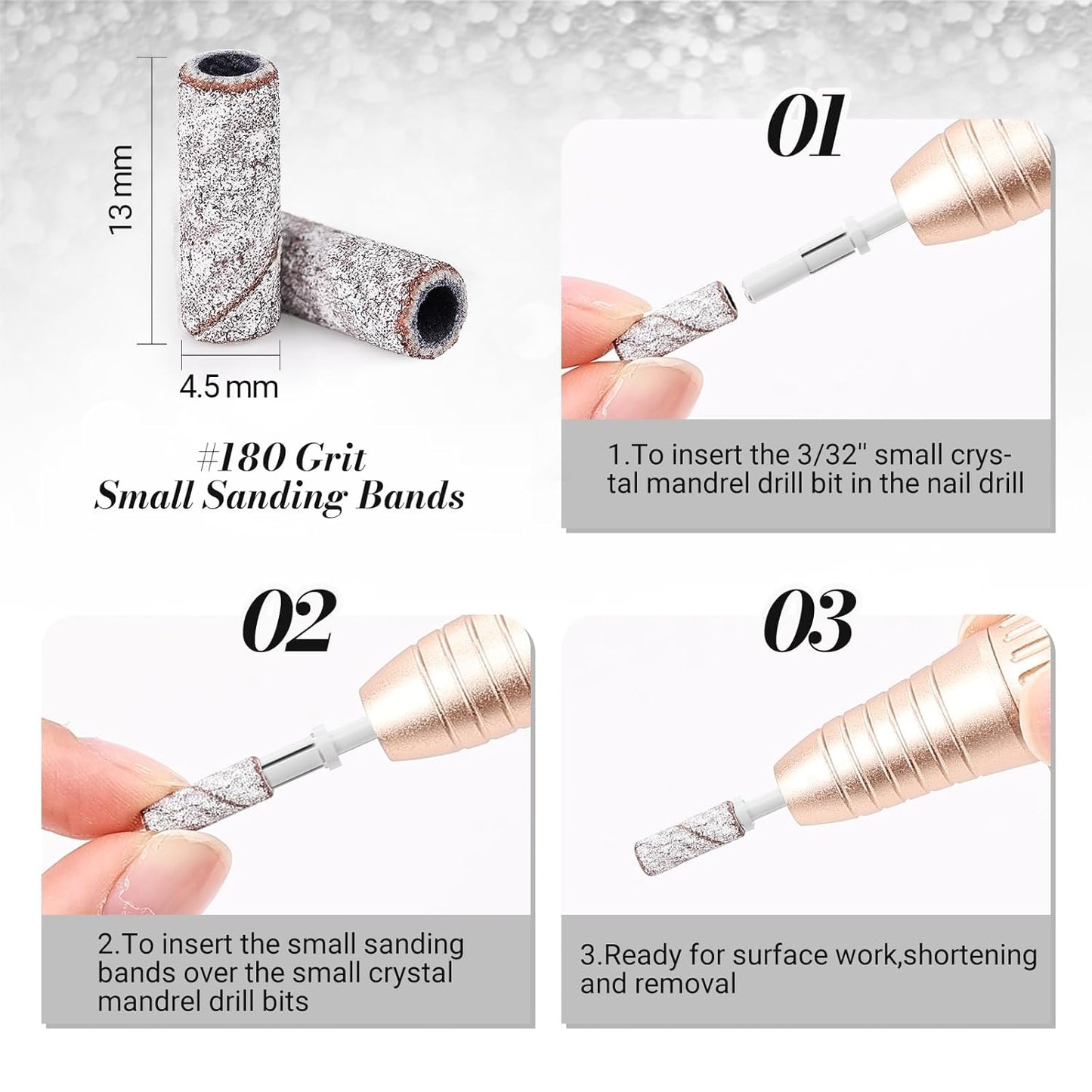 MelodySusie 50 Pcs Nail Drill Bits Small Sanding Bands with 3.1mm Mandrel Bit, 180 Fine Grit Nail File for Acrylic Nails Gel Manicures and Pedicure, Zebra