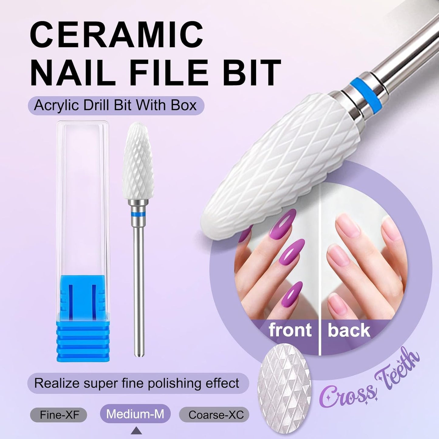 Fantexy 3/32" Ceramic Nail Drill Bit - Remove Acrylic Hard Gels Quickly and Safely,White Ceramic Cone File Bit for Nail Art,Manicure,Pedicure,Gel,Cuticle Clean(Medium - M)