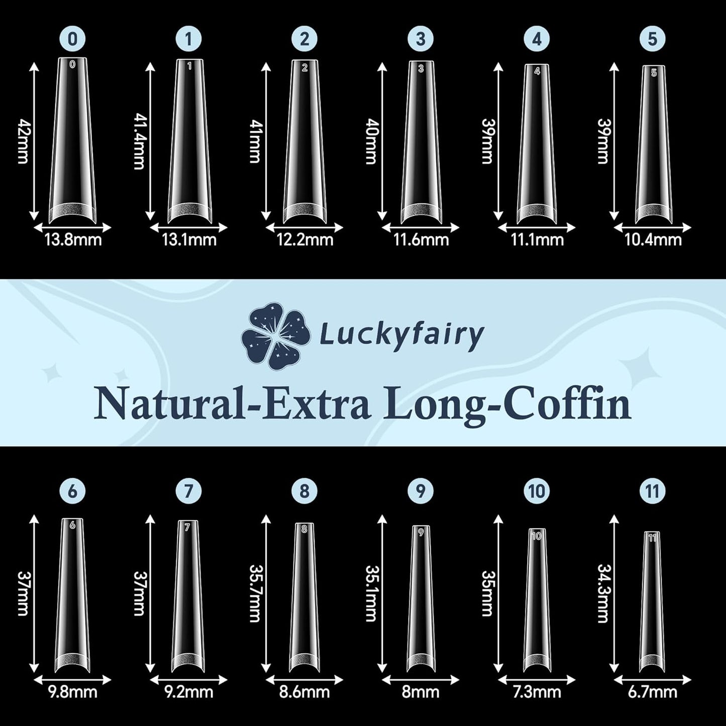 2XL Coffin Nails Tips - Luckyfairy XXL 120Pcs Half Cover Gel Nail Tips Straight Long Coffin Acrylic Nails Clear No C Curve Nail Tips For Nail Art Extensions Salon Diy Home 12 Sizes
