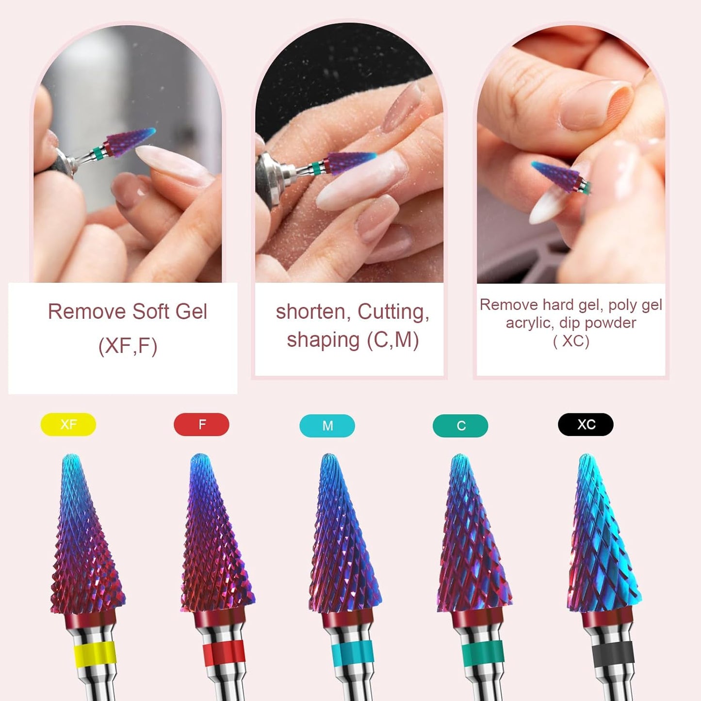 3/32" 2PCS Clean Umberllas Bits Coarse Grit Carbide Cuticle Cleaner Bit for Electric Nail Drills – Professional Manicure Tool for Nail Salons and Home Use (C Grit. Purple)