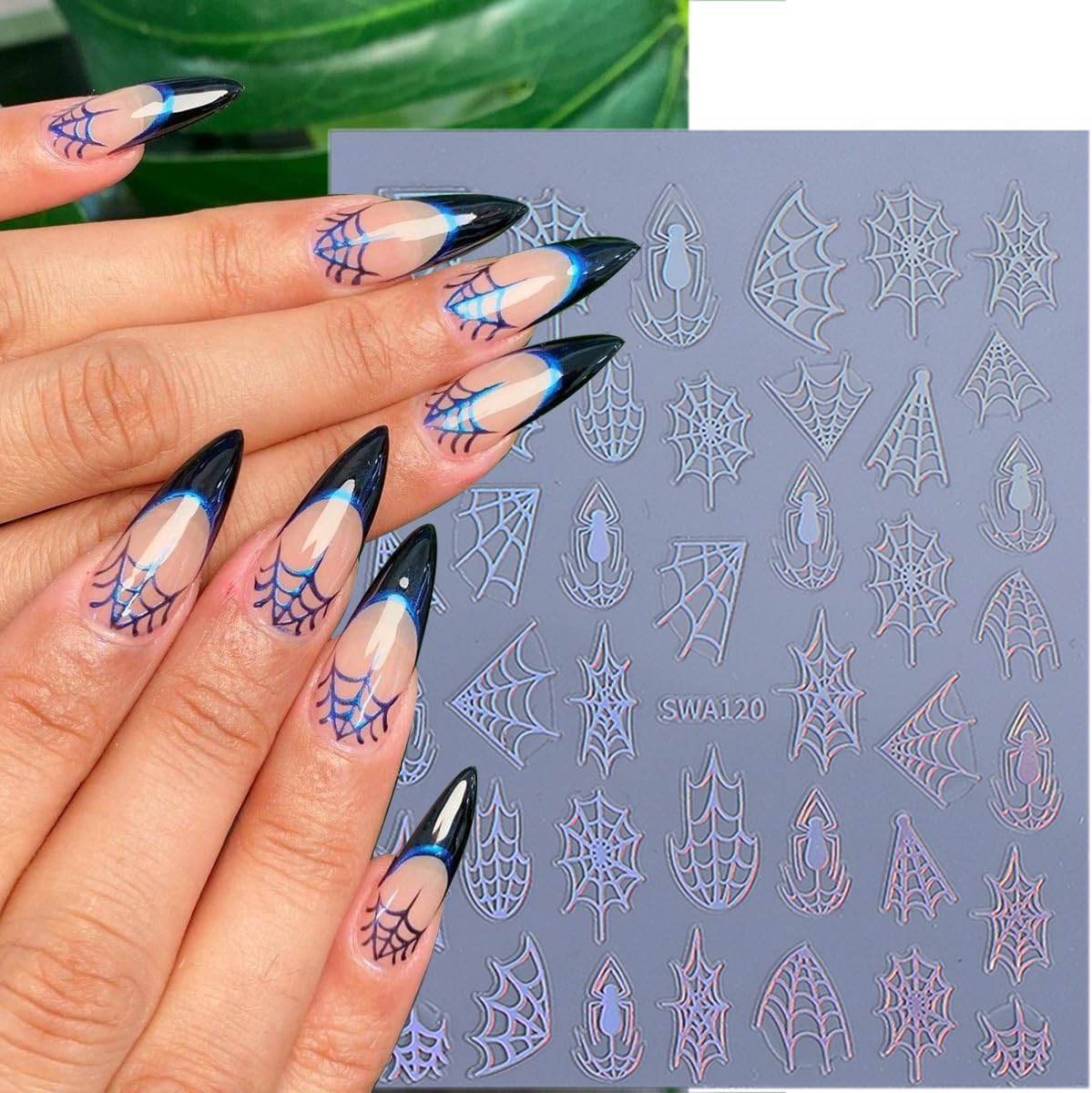 5 Sheets Halloween Nail Stickers for Nail Art 3D Self-Adhesive Spider Web Nail Art Stickers White Black Silver Laser Gold Spider Nail Decals Goth Nail Art Supplies for Women Acrylic Manicure Salon