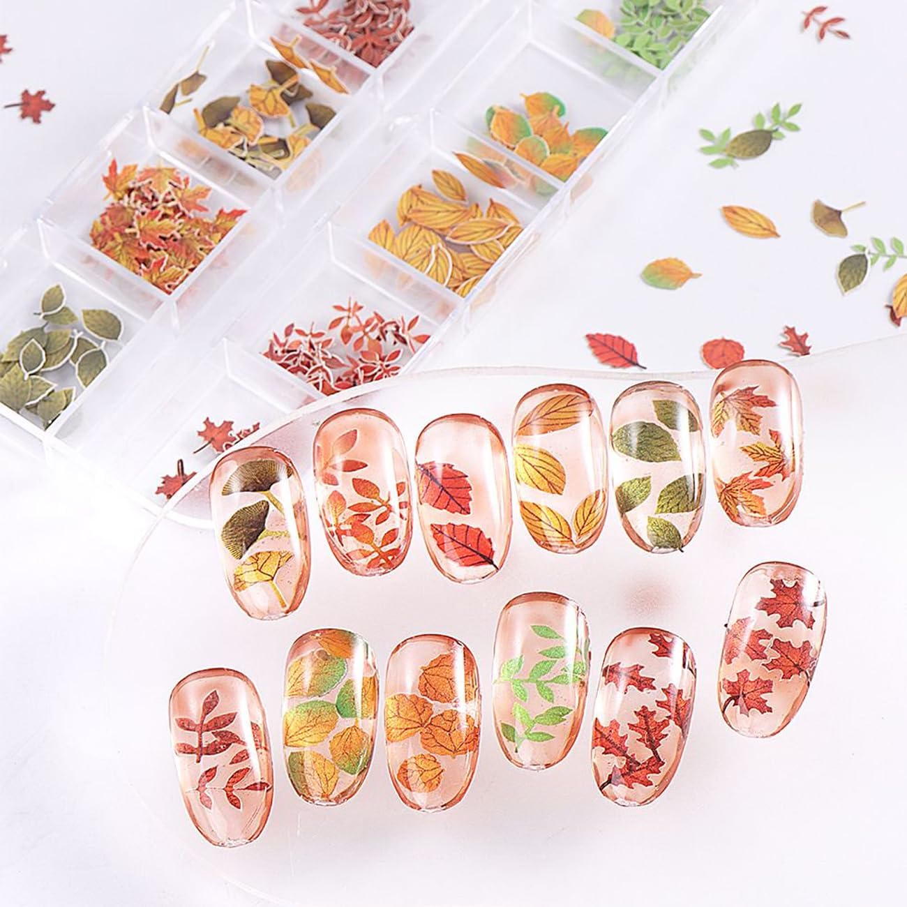 Fall Maple Leaves Nail Sequins 3D Autumn Fallen Leaf Flower Nail Art Flakes for Acrylic Nails Mixed Maple Leaf Wood Pulp Slice Glitter Nail Flake Design for Women DIY Thanksgiving Manicure Decor