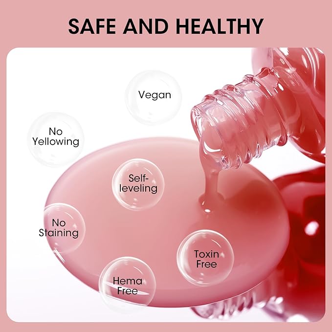 GELLEN Tinted Red Ridge Filler For Nails, Clear Nail Polish Ridge Filling Base Coat, Nail Strengthener and Growth, Hydrates Strengthens Nourishes Damaged Dry Nails, Shea Butter & Vitamin E & Protein