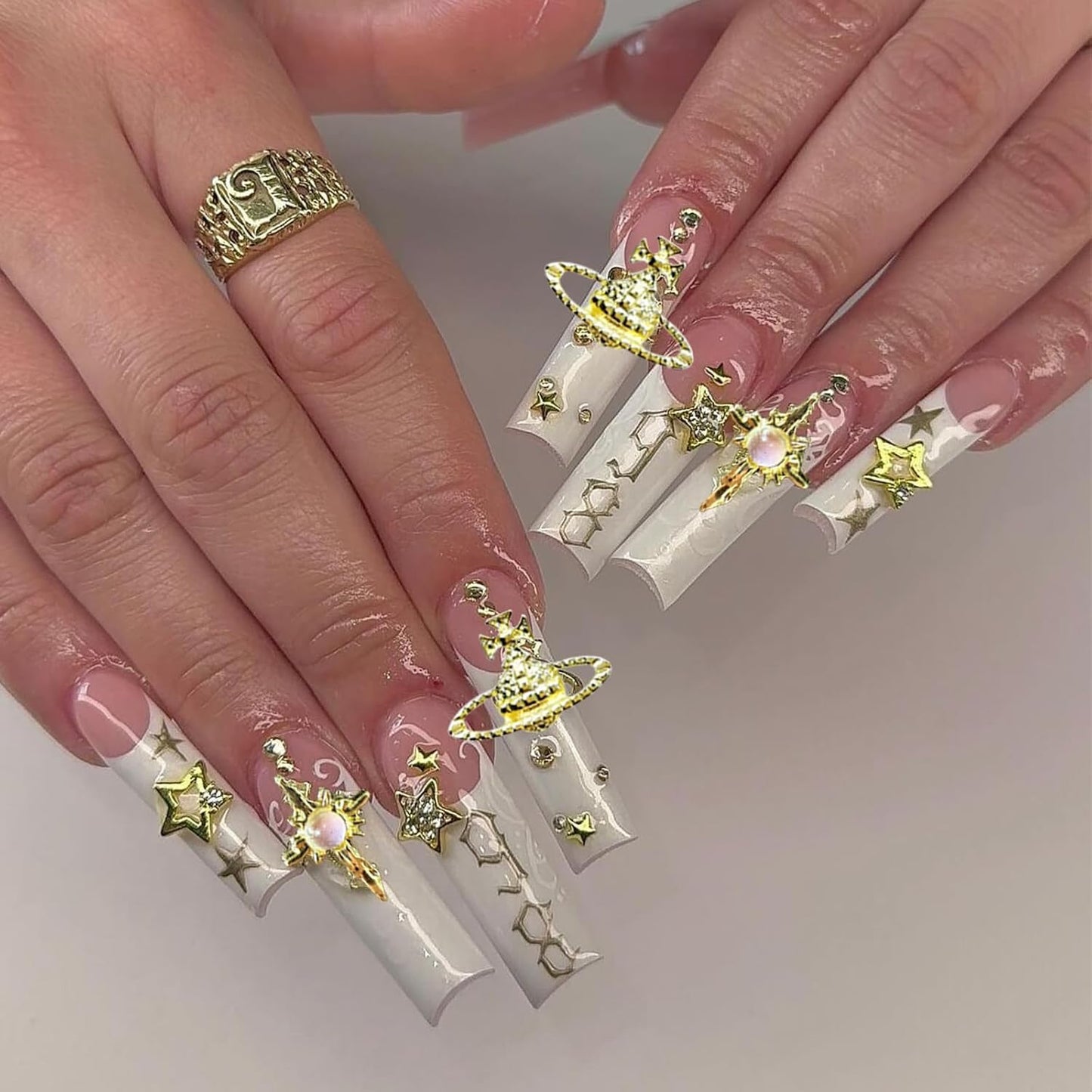 124PCS Star 3D Nail Charms for Acrylic Nails, Gold Alloy Nail Gems Starburst Nail Accessories, Nail Rhinestones for Nail Art Supplies Manicure Craft DIY
