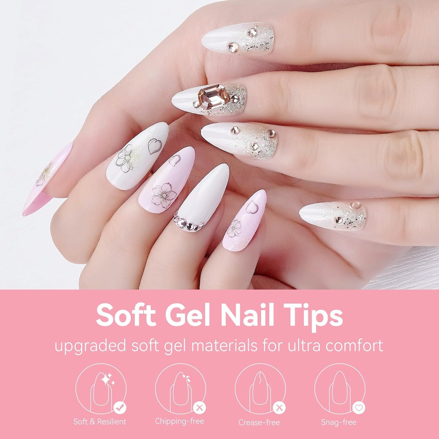 Makartt Almond Nail Tips: 500pcs Medium Pre-buffed Full Cover Clear Press on Nails 10 Sizes Soak Off Soft Gel Nail Tips Extension Professional Acrylic Fake Nails No Crease False Nail Salon DIY Art