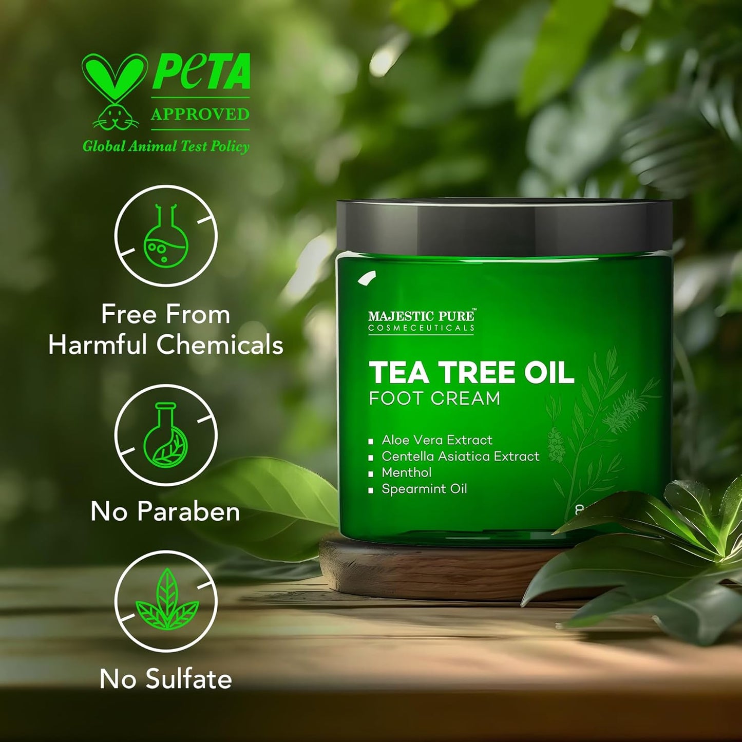 Majestic Pure Tea Tree Oil Foot Cream, Warming Cream - Calluses, Dry Cracked Feet, Hands, Heels, Elbow, Nails, and Knees - Softens & Moisturizes Skin - 8 oz