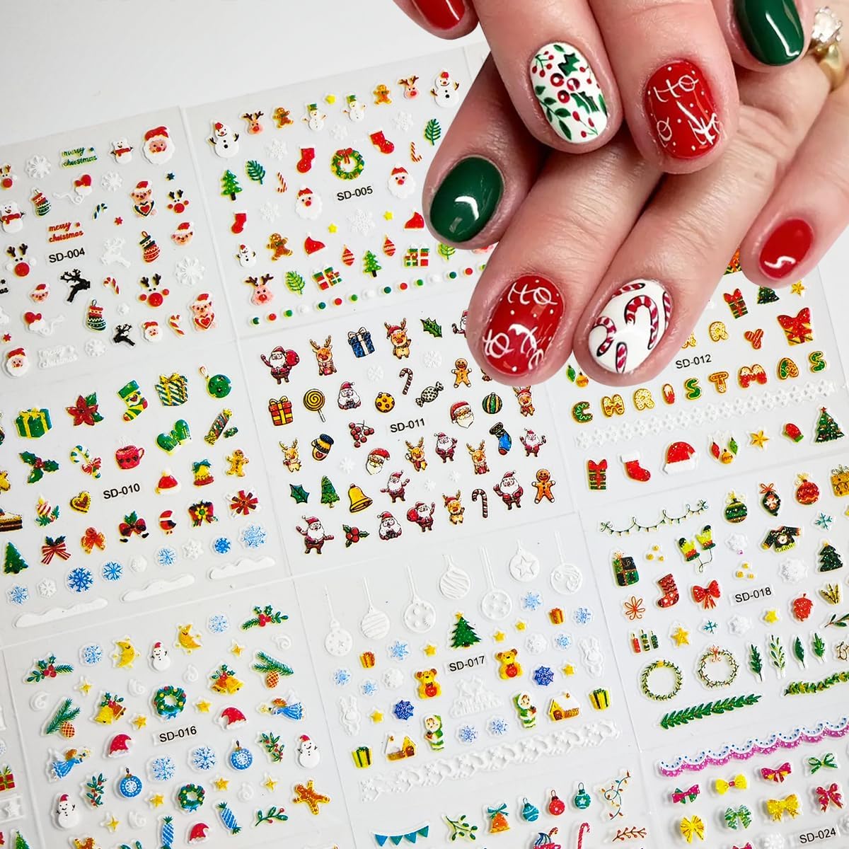 90 Sheets Nail Stickers for Nail Art, Halloween Nail Art Stickers 3D Self-Adhesive Christmas Nail Decals for Nails Design, Snowflake Nail Decoration Holiday Nail Accessories for Women Girls