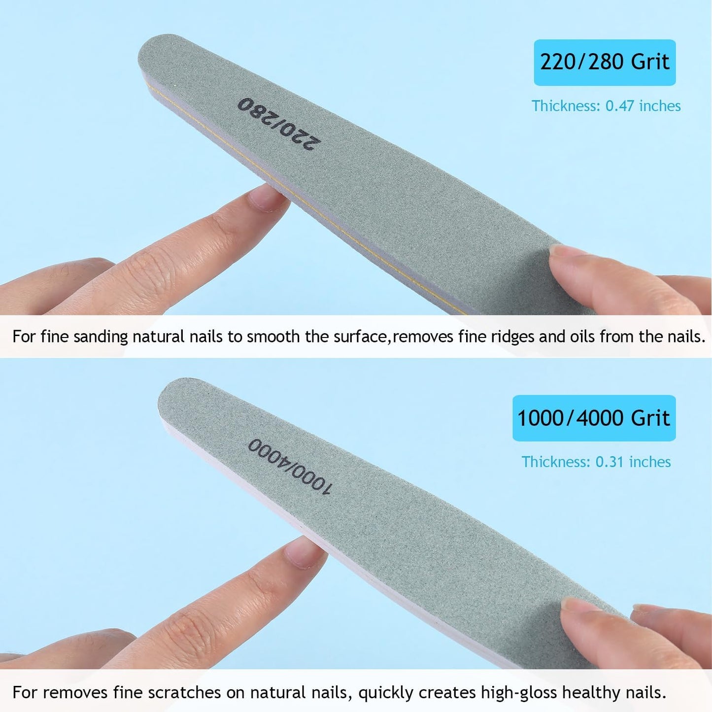 Nail Files For Natural Nails,6 Pcs Nail File And Buffer Set Emery Nail Filer Professional Fingernail Files 100/180/240/150/220/280/1000/4000 Grit Nail Files For Women,Manicure Salon Tool