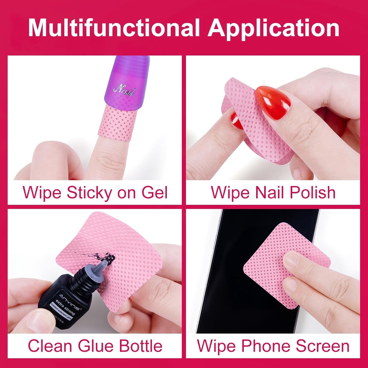 Lint Free Nail Wipes, 1200PCS Pink Lint Free Wipes Non-woven Fabric Gel Polish Remover Super Absorbent Soft Nail Polish Remover for Nail Salon, Home DIY