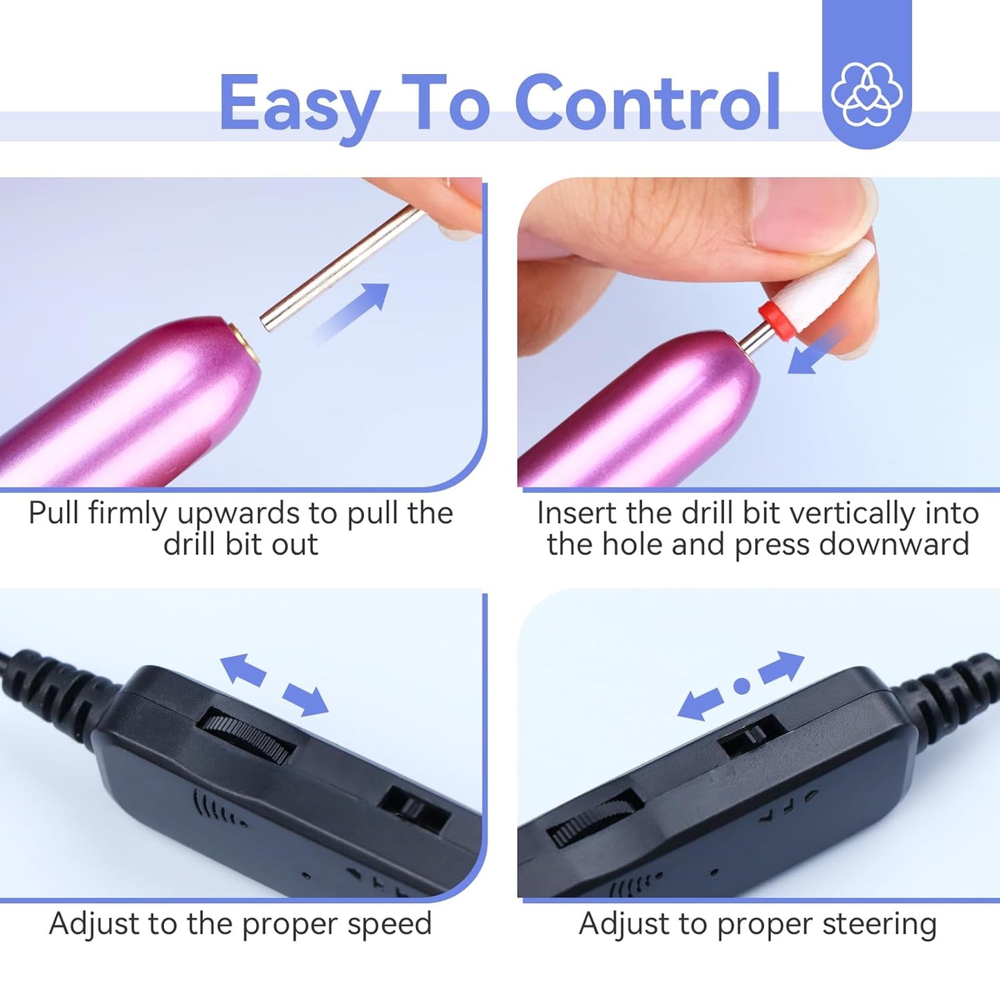 SAVILAND Portable Electric Nail Drill - 20000 RPM USB Electric Nail File with 7 Nail Drill Bits & 51 Sanding Bands for Nail Prep Acrylic Nails Dip Nails Gel Nails Home Salon Use