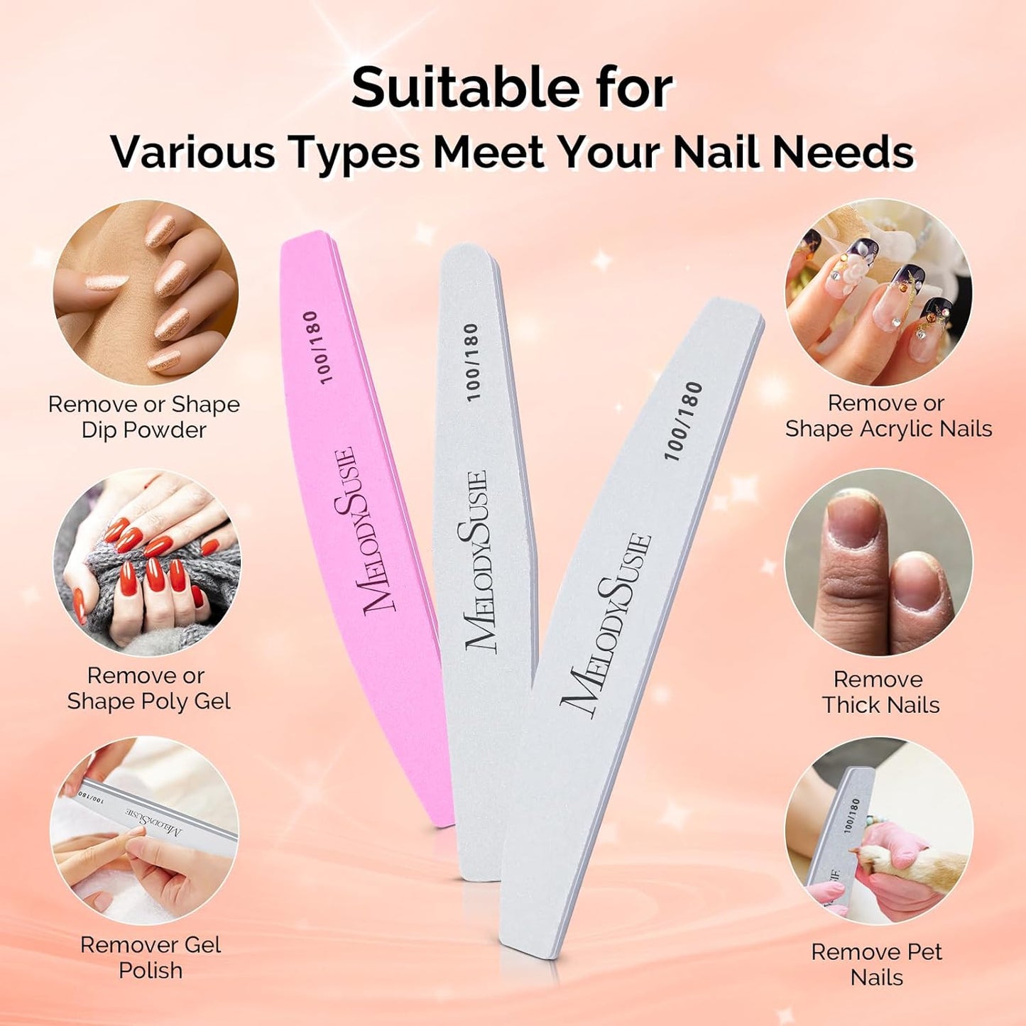 MelodySusie 9Pcs Nail Buffers Set,Nail Files and Buffers,100/180 Grit, Diamond Nail Buffer, Professional Nail Care Tools Kit for Home Use,Salon