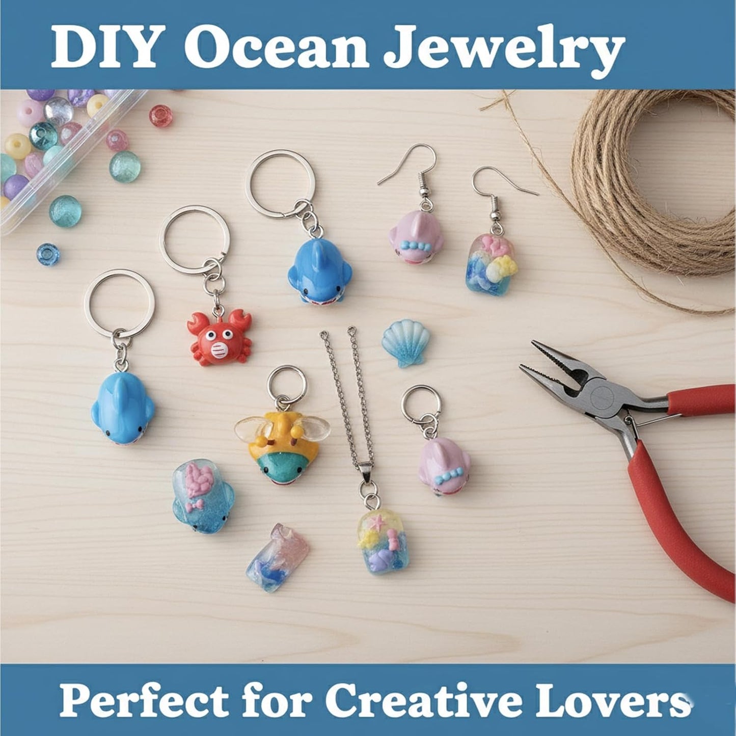 3D Sea Creature Nail Art Molds - DIY Resin/Gel Nail Charms Making Kit, Cute Shark, Crab, Seashell & Ocean Theme Decorations for Manicure