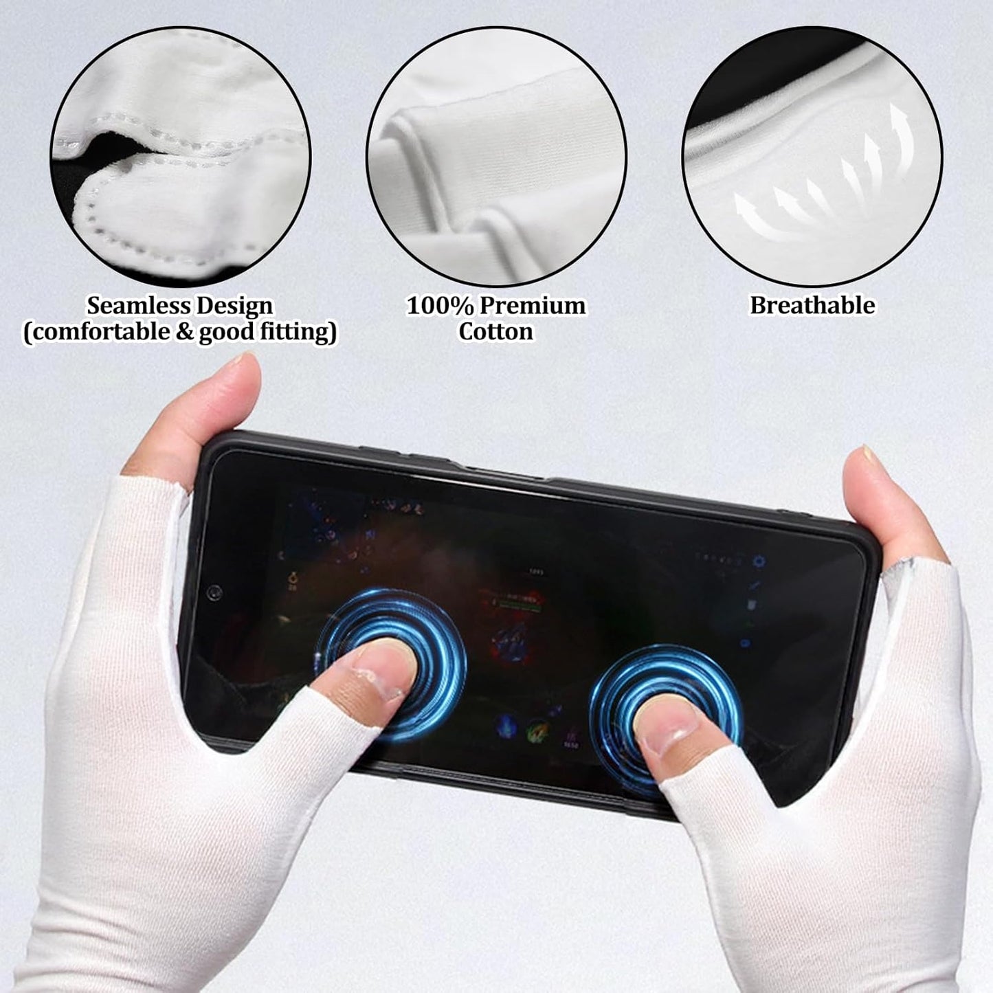 6 Pairs of Cotton Gloves for Dry Hands Sleeping, White Cotton Fingerless Moisturizing Gloves for Women, Fingerless Touchscreen Design for Sleeping Eczema Spa Treatment Overnight Hydration Unisex