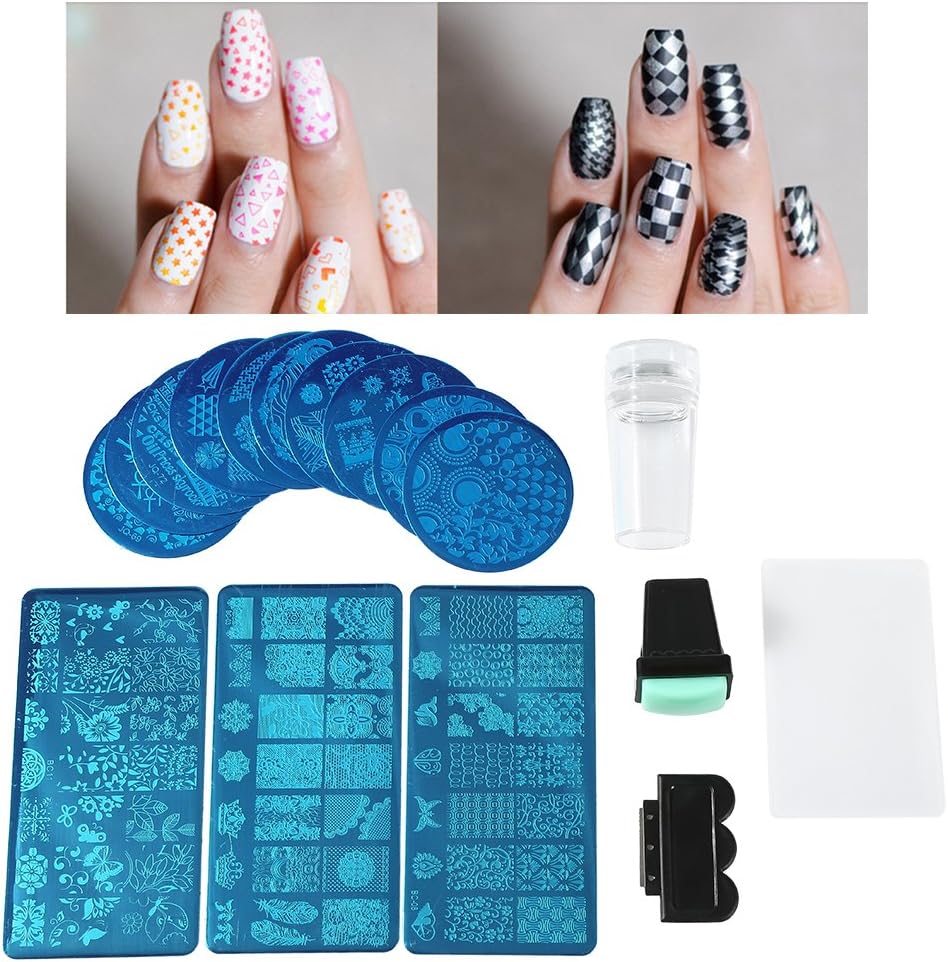 Manicure Stamp Stencils, Nail Stamping Plates Set, Nail Plate Template for Women Nail Art Decoration Manicure, Stencil Nails Tool, Flower Forest Image Plate Nail Art Stamper Scraper Nails Tool