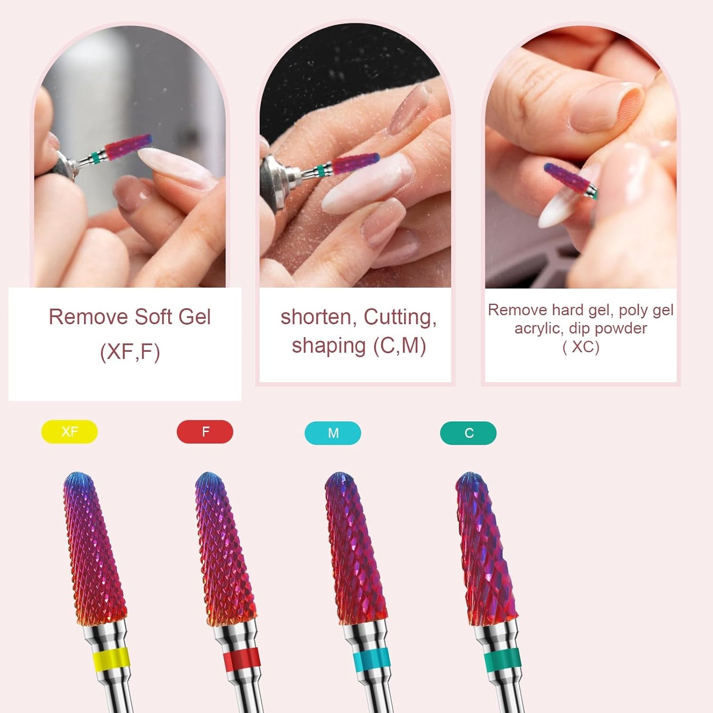 3/32" 2PCS Clean Cone Bits Coarse Grit Carbide Cuticle Cleaner Bit for Electric Nail Drills – Professional Manicure Tool for Nail Salons and Home Use (C Grit. Purple)