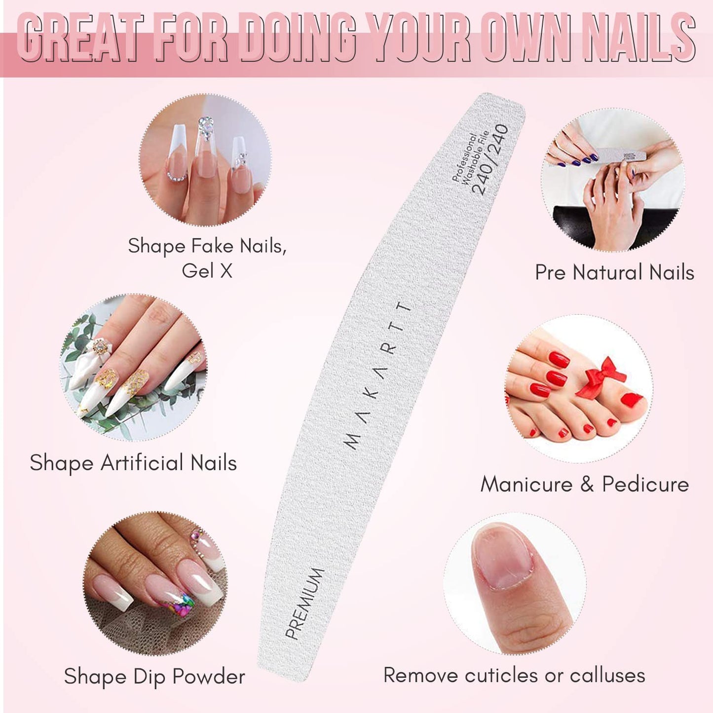 Makartt Nail File: 240/240 Grit Emery Boards for Nails, 10pcs Ultra-Fine Filer Kit for a Shiny Finish Zebra Doubled Sides Washable Manicure Pedicure Tools