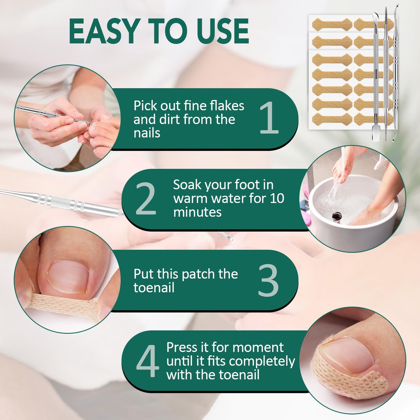 100pcs Ingrown Toenail Treatment, Breathable Ingrown Toenail Strips Ingrown Toenail Stickers, Toenail Corrector Patch with 3 Pedicure Tools for Ingrown Toenail