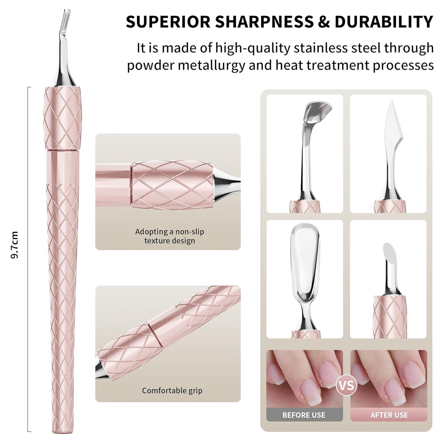 5 in 1 Cuticle Pusher Set with Aluminum Handle Precision Nail Cleaner Remover Tool for Manicure & Pedicure