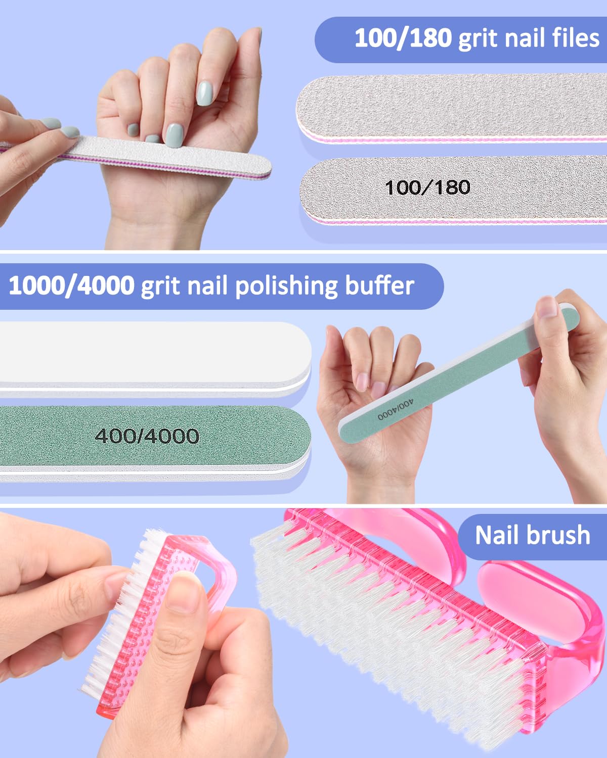 MORGLES Nail Polish Remover Kit with 300 Pcs Lint Free Wipes, Pink Nail Clips with 2 Pcs Files and Buffers, Rose Cuticle Oil, Cuticle Trimmer & Pusher