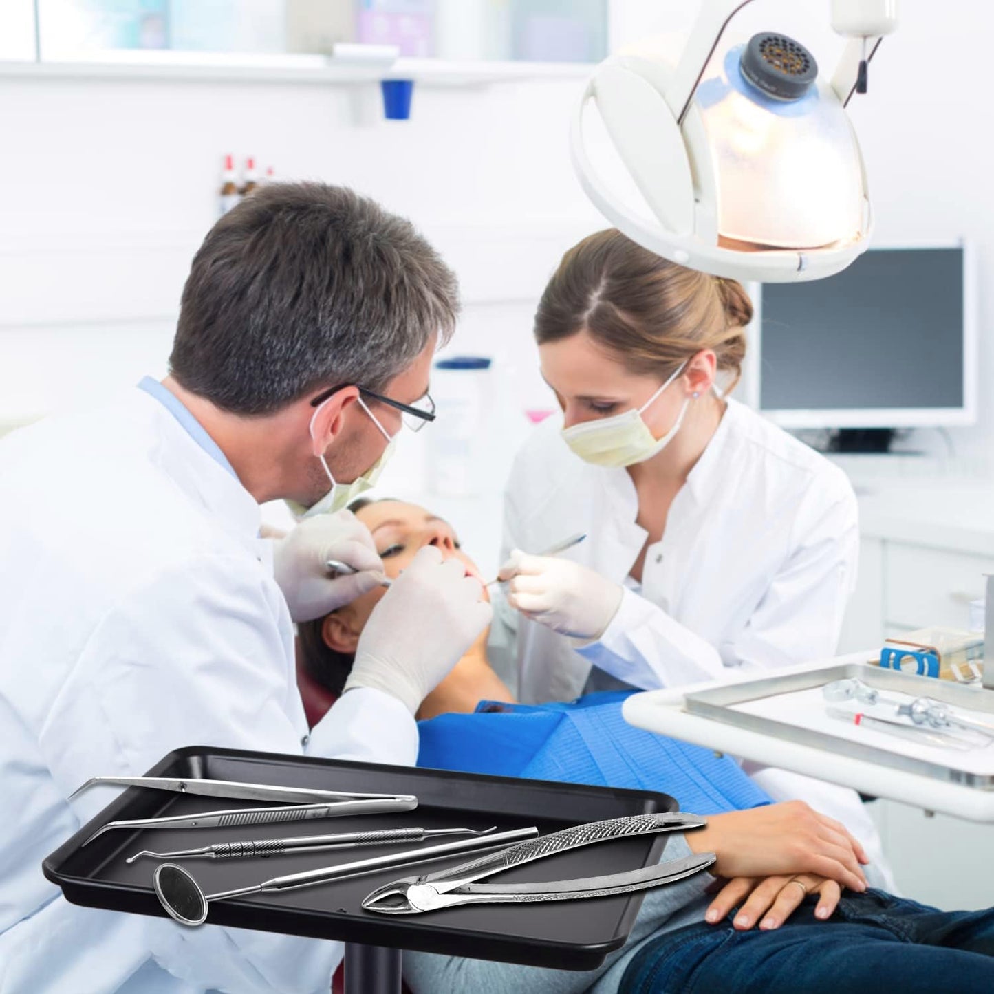 Salon Tray on Wheels, Salon Rolling Tray with Adjustable Height, Hair Stylist Tray, Suitable for Tattoo Tray and Dental Tray, No-Rusting(Black)