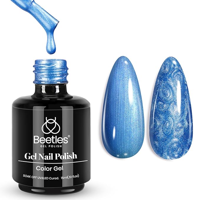 Beetles Pearl Gel Nail Polish - 15ml Blue Nail Polish Drawing Swirl Shell Thread Effect Dark Blue Gel Polish Soak Off UV & LED Cured Long-Lasting Manicure Gift for women