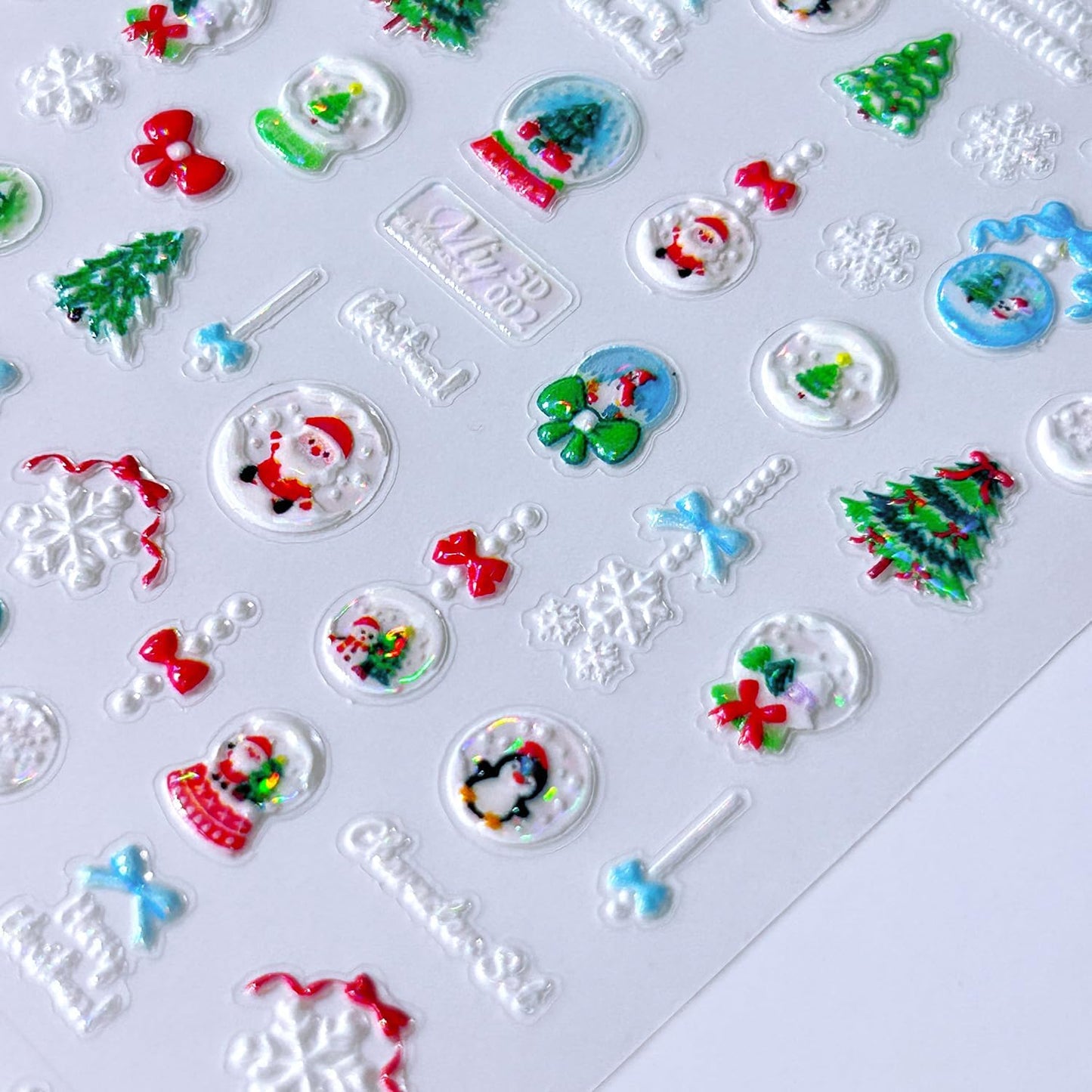 Christmas Nail Stickers 5D Embossed Christmas Lights Tree Nail Art Stickers Xmas Snowflake Nail Decals Self-Adhesive Penguin Design Sticker Holiday Nail Decoration for Women Manicure Accessories 4Pcs