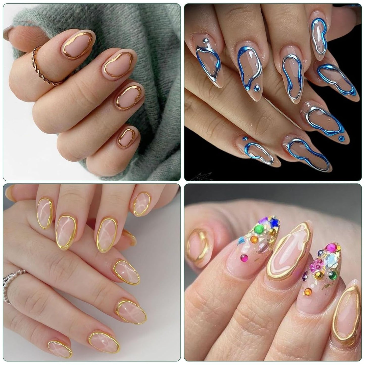 Irregular Frames Nail Art Stickers - Colorful Minimalism Geometric Hollow Design Nail Decals for DIY Manicure Nail Decorations(6 Sheets)