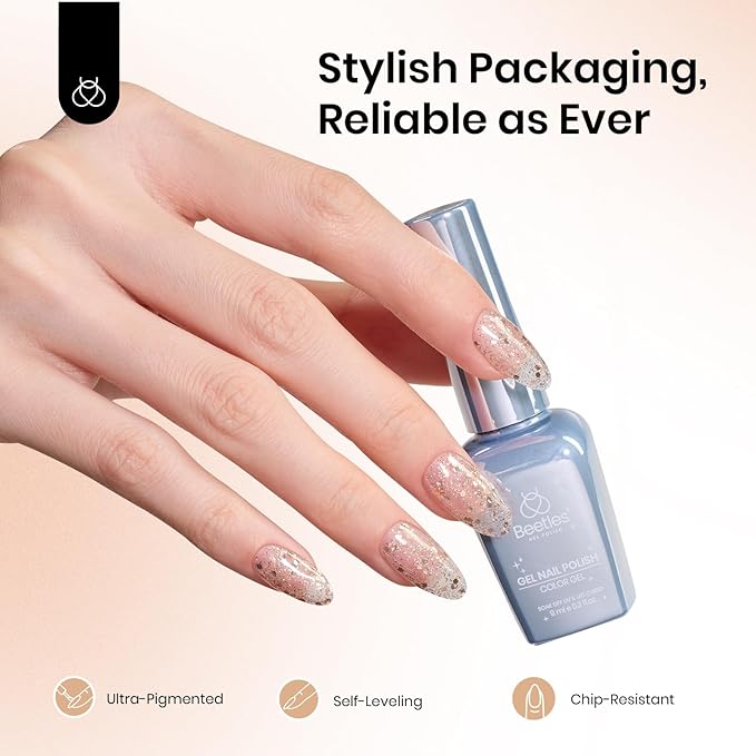 Beetles Gold Glitter Gel Nail Polish, 9ml Diamond Shiny Gel Polish Shimmer Reflective Sparkle Gold Color for Nail Art Soak Off UV LED Nail Lamp Dancing Glitter Gifts for Women