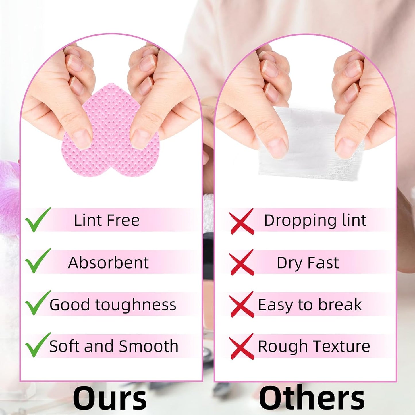 400Pcs Lint Free Nail Wipes,Nail Polish Remover Wipes,Eyelash Extension Glue Wipes,Nail Polish Remover Pads,Nail Supplies,for Lash Extension Supplies,Nail Art(White,Pink)