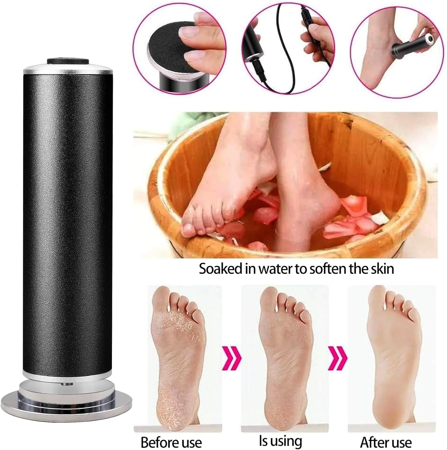 Electric Callus Remover, ELEVEN EVER Foot File Pedicure Tool(Speed Adjustable) with Recyclable Glass Grinder and 20pcs Replacement Sandpaper Disk for Men Women Dead Dry Crack Skin Calluses Black