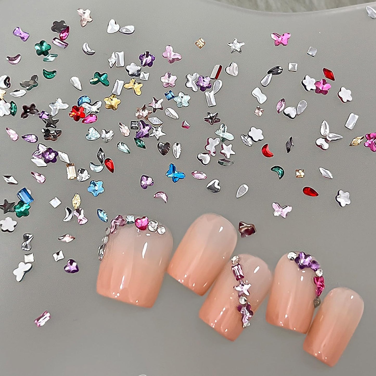 1440Pcs Mini Nail Rhinestones Colorful Nail Art Charms Multi Shape Crystal Charm Luxury Nail Art Flat Back Gems for 3D Small Star Heart Star Flower Nail Diamonds DIY Accessories Glitter Manicure Decor