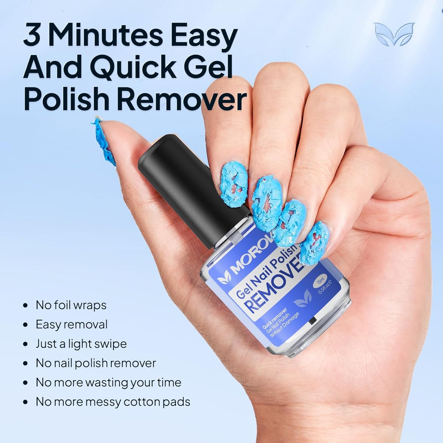 Morovan Gel Nail Polish Remover: Quick & Gentle Gel Removal Natural Formula Portable No Soak or Wrap Needed at Home Travel Friendly