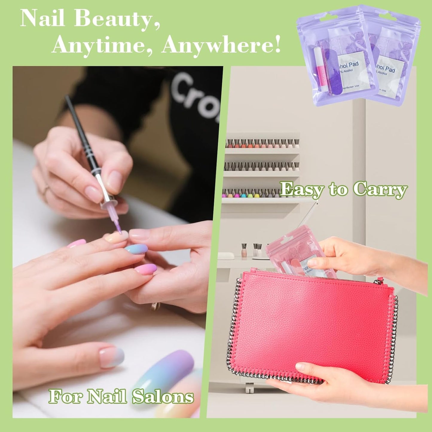 Press On Nail Tool Kit with Everything, Bebbtiy Press On Nail Prep Tool Kit Disposable Manicure Kit with Nail File, Nail Glue, Prep Pads, Adhesive Nail Tabs, Wood Stick, Packaging Bag (20pcs-purple)