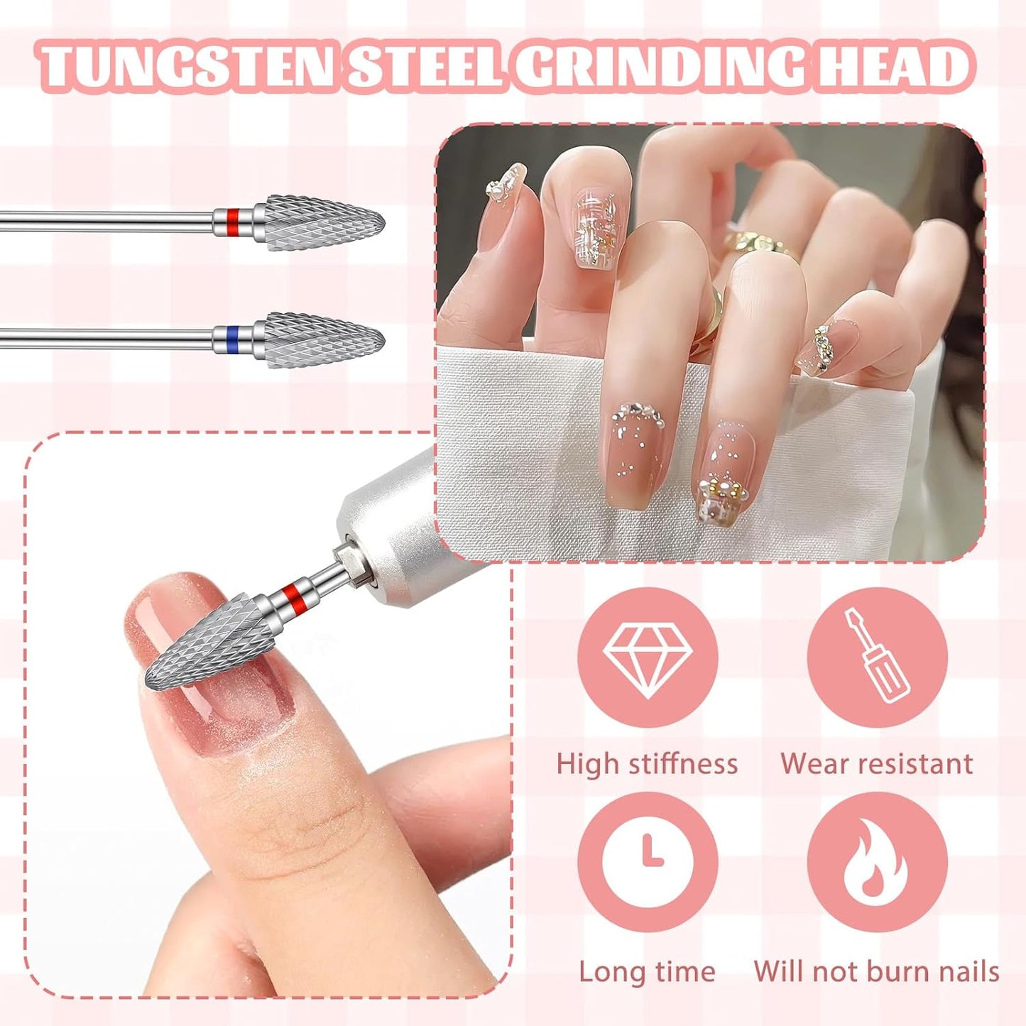 2 Pcs Nail Drill Bits 3/32" 5 in 1 Safety Drill Bits with Case Carbide Nail Drills Bit Fast Remove Cuticle for Manicurist Nails Gel Polishing for Manicurist Nails Salon