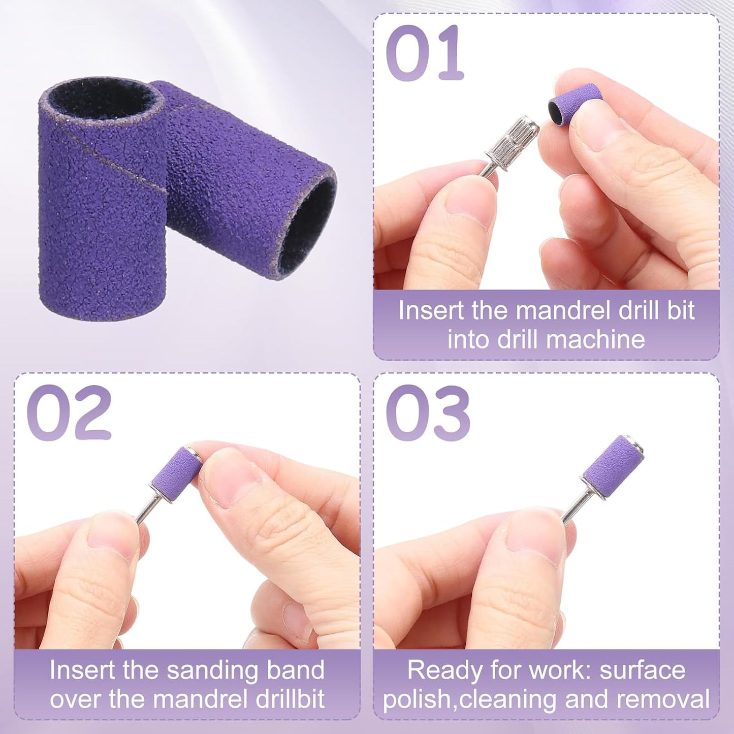 HARFINGTON 100pcs Small Sanding Bands 240 Grit for Nail Drill Bits Mini Sanding Band for Nails Gel Manicures Purple