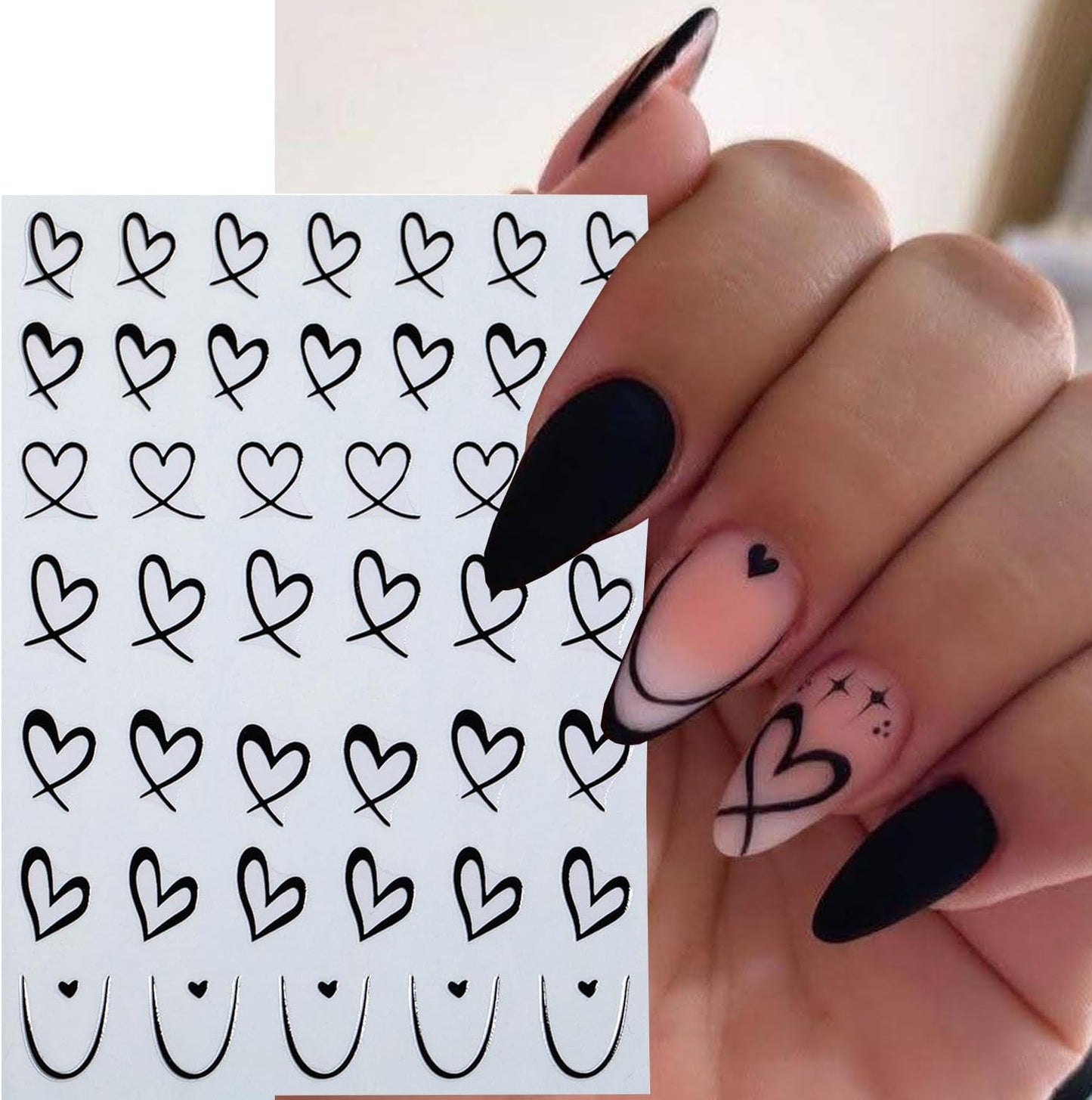 6Pcs Heart Nail Stickers for Nail Art Love Hearts Nail Decals Hollow Love 3D Nail Art French Sticker Self-Adhesive Slider Kawaii Heart-Shaped Manicure Decals Nail Tip for Women Valentine Gift