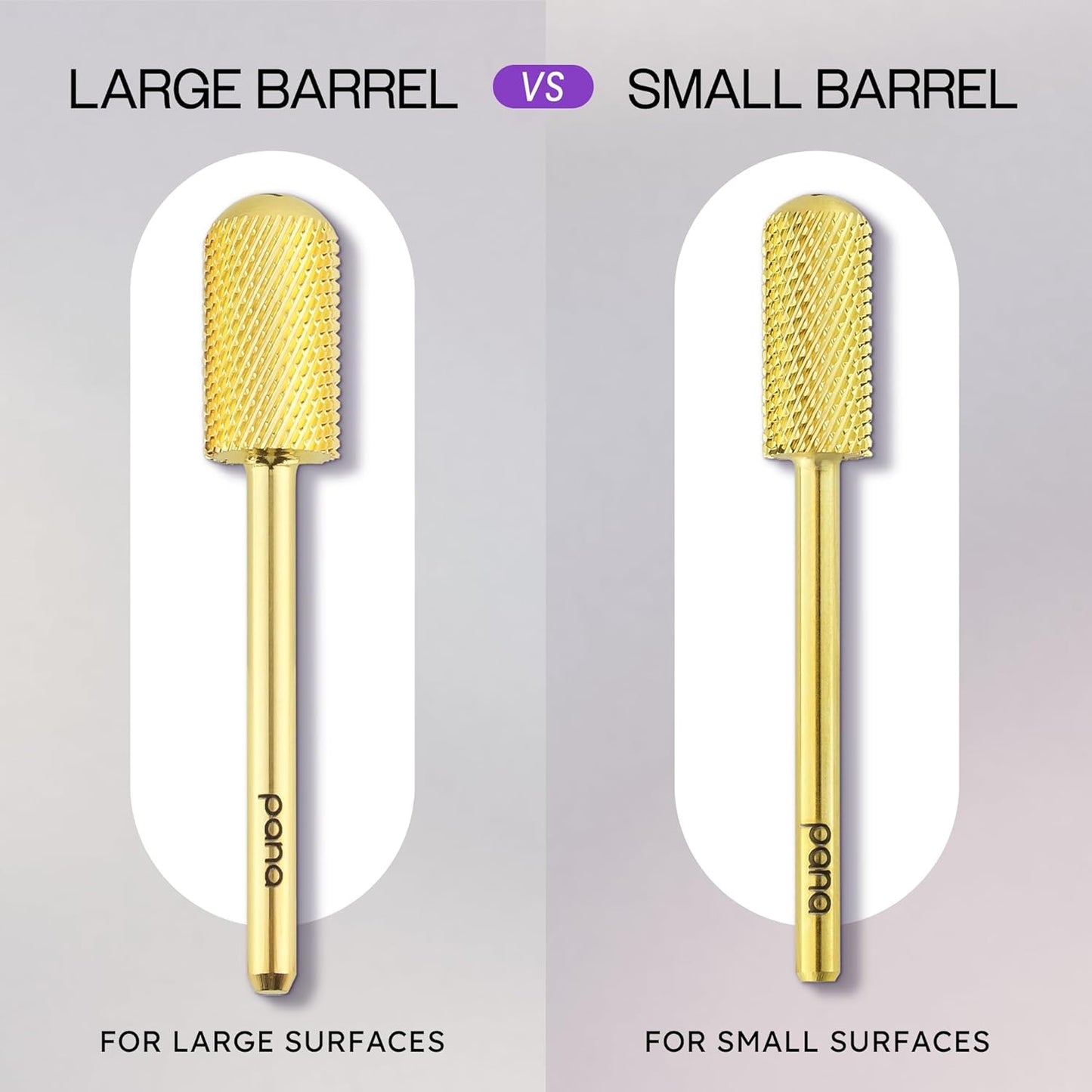 PANA 3/32" Small Smooth Round Top Safety Carbide Nail Drill Bit for Gel Polish & Acrylic Removal Nail Salon Manicure Pedicure Electric File Tools (Small Barrel - Gold, Medium)